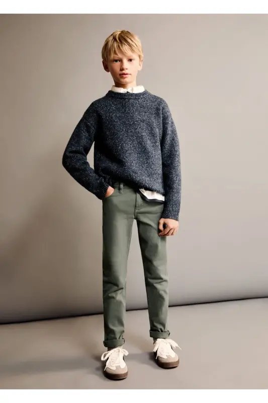 Düz kesim pamuklu pantolon - Koyu Yeşil - MANGO KIDS