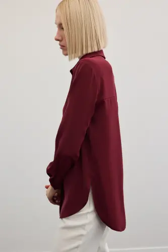 Düz Klasik Gömlek - Bordo-BORDO - 7