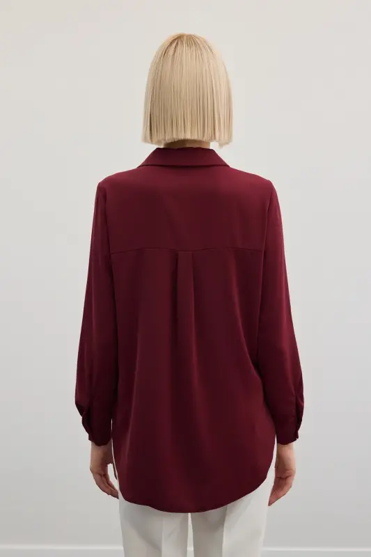 Düz Klasik Gömlek - Bordo-BORDO - 8