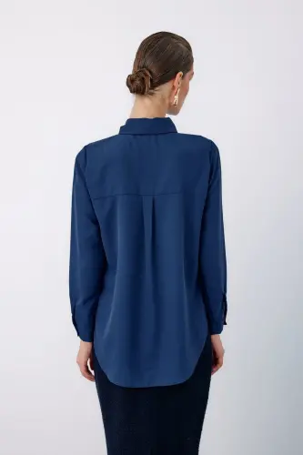 Düz Klasik Gömlek - İndigo-İndigo - 5