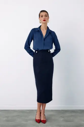 Düz Klasik Gömlek - İndigo-İndigo - 3