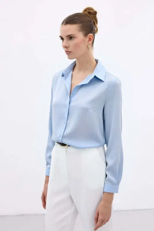Düz Klasik Gömlek - Mavi-Mavi - 3