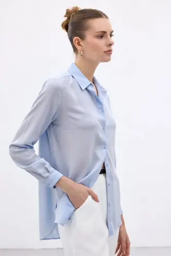 Düz Klasik Gömlek - Mavi-Mavi - 4