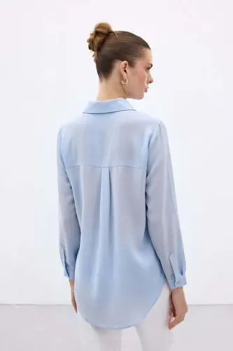 Düz Klasik Gömlek - Mavi-Mavi - 6
