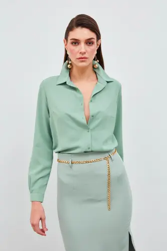 Düz Klasik Gömlek - Mint-MİNT - 3