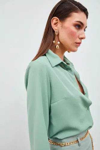 Düz Klasik Gömlek - Mint-MİNT - 5