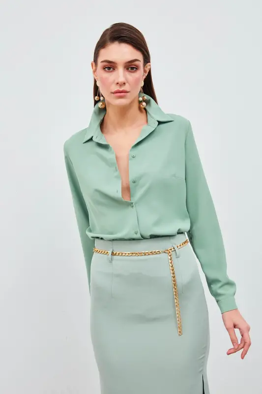 Düz Klasik Gömlek - Mint-MİNT - 1