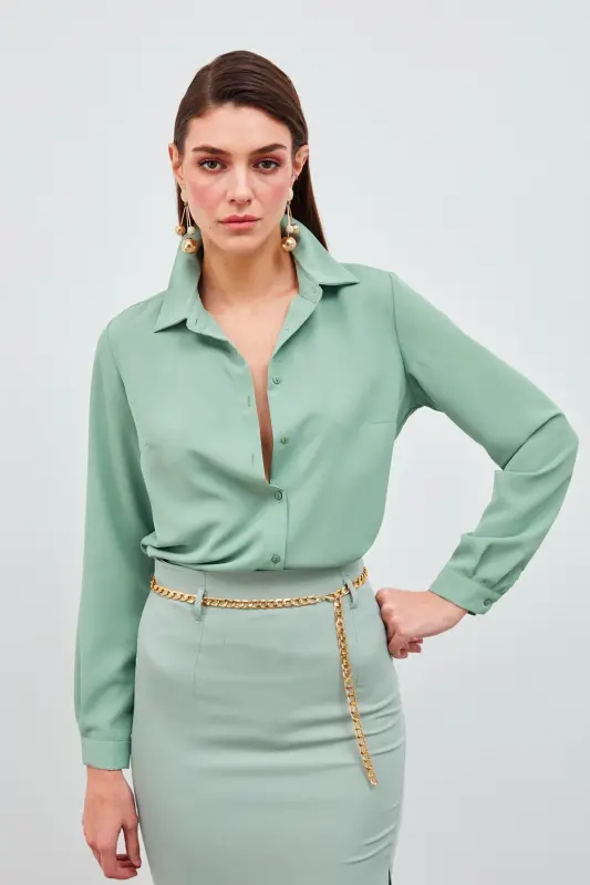 Düz Klasik Gömlek - Mint-MİNT - 2