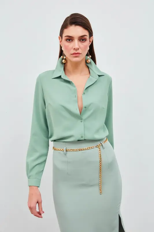 Düz Klasik Gömlek - Mint-MİNT - 3