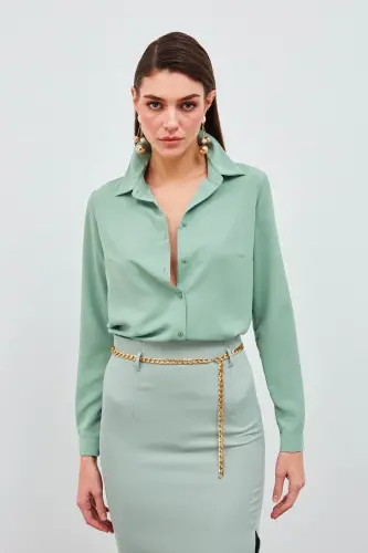 Düz Klasik Gömlek - Mint-MİNT - 4