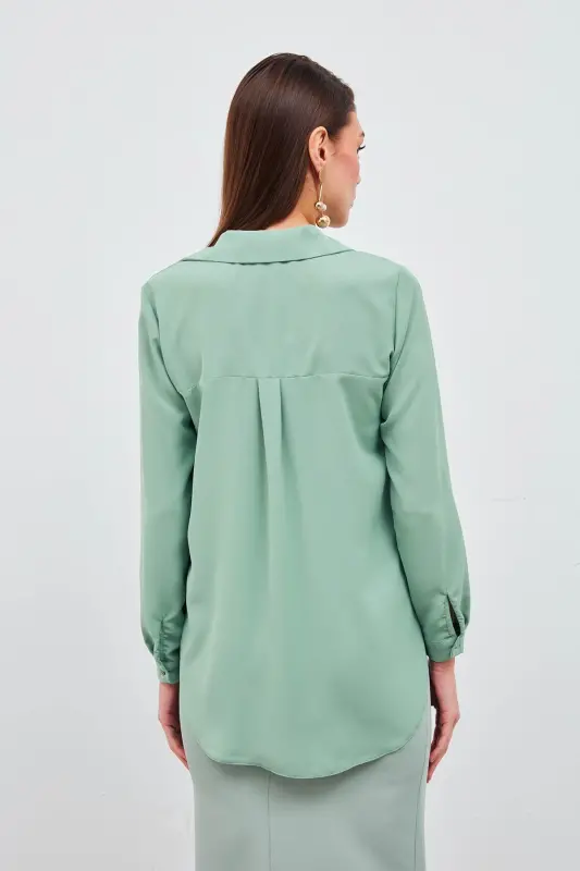 Düz Klasik Gömlek - Mint-MİNT - 6