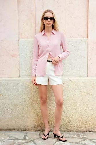 Düz Klasik Gömlek - Pembe - Pembe - SATEEN (1)