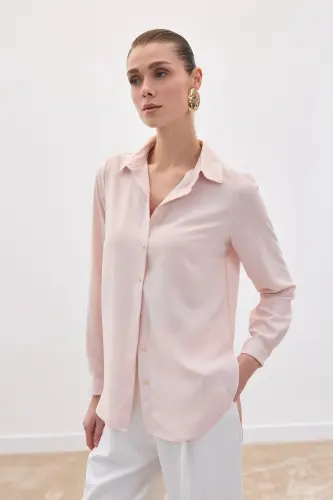 Düz Klasik Gömlek - Pudra-Pudra - 3