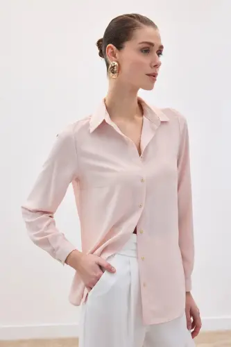 Düz Klasik Gömlek - Pudra-Pudra - SATEEN (1)