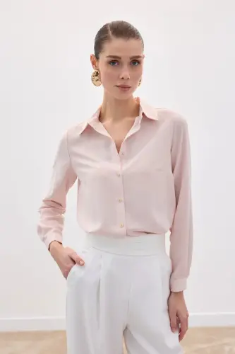Düz Klasik Gömlek - Pudra-Pudra - 4