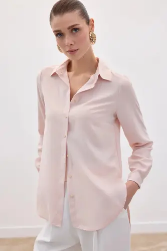 Düz Klasik Gömlek - Pudra-Pudra - 5