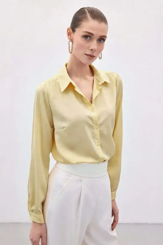 Düz Klasik Gömlek - Sarı-Sarı - 1
