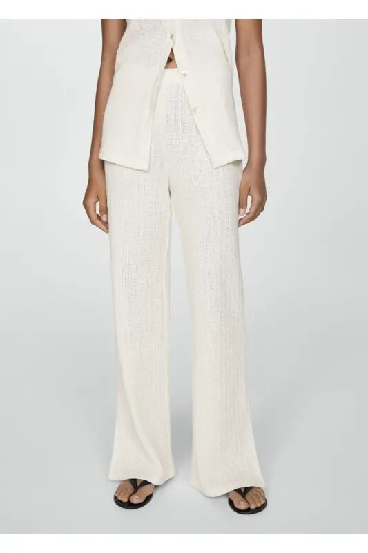 Düz kroşe pantolon - Ekrü - MANGO WOMAN
