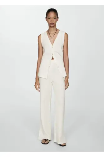 Düz kroşe pantolon - Ekrü - MANGO WOMAN (1)