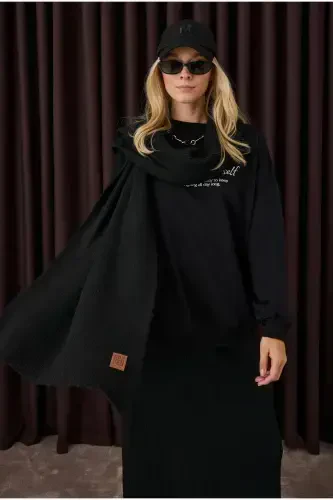 Düz Örgü Atkı Siyah-siyah - HEQA (1)