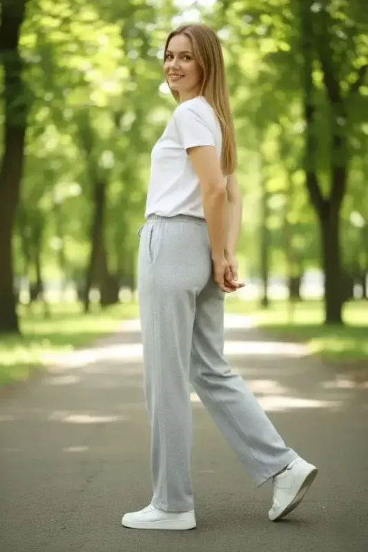 Düz Paça Beli Lastikli İpli Günlük Spor Eşofman Altı Rahat Fit - Gri - 4