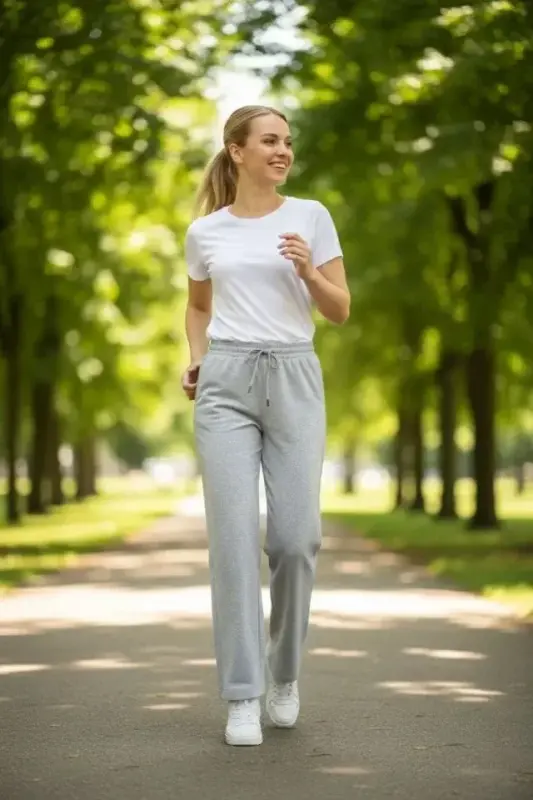 Düz Paça Beli Lastikli İpli Günlük Spor Eşofman Altı Rahat Fit - Gri - 3