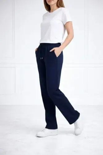 Düz Paça Beli Lastikli İpli Günlük Spor Eşofman Altı Rahat Fit - Lacivert - 4