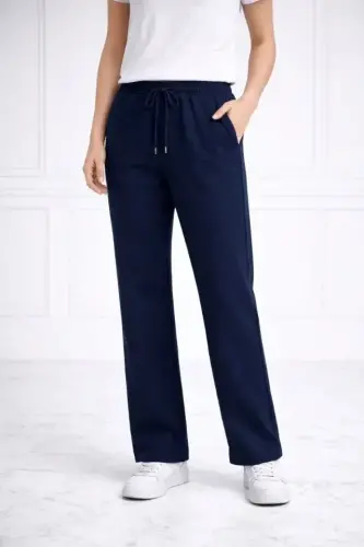 Düz Paça Beli Lastikli İpli Günlük Spor Eşofman Altı Rahat Fit - Lacivert - 1