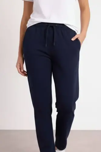 Düz Paça Beli Lastikli İpli Günlük Spor Eşofman Altı Rahat Fit - Lacivert - 3