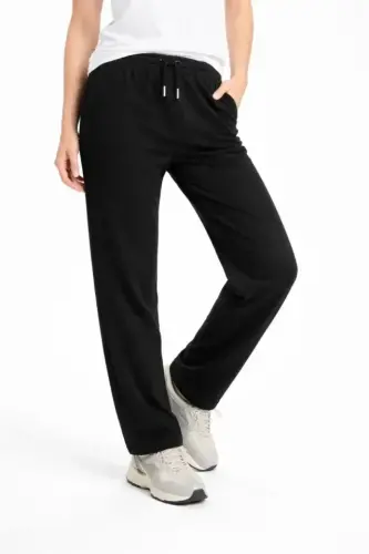 Düz Paça Beli Lastikli İpli Günlük Spor Eşofman Altı Rahat Fit - Siyah - 3