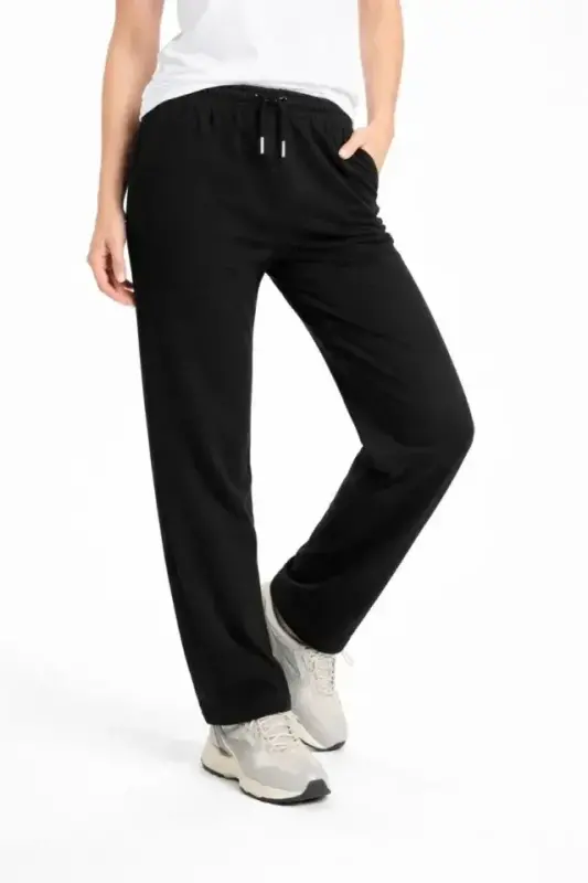 Düz Paça Beli Lastikli İpli Günlük Spor Eşofman Altı Rahat Fit - Siyah - 3