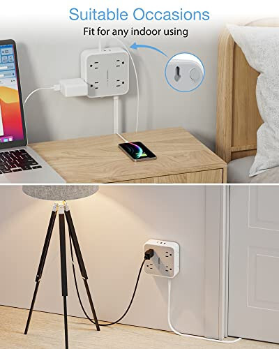 Düz Priz Uzatma Kablosu Düz Fişli Çoklu Priz, 8 AC Priz, 3 USB Şarj Cihazı (1 USB C Bağlantı Noktası) 3 Taraflı Priz Uzatıcı, 5 Ft, 900 Joule Koruma, Ofis Malzemeleri, Yurt Odası Temel Gereksinimleri, Gri - 4