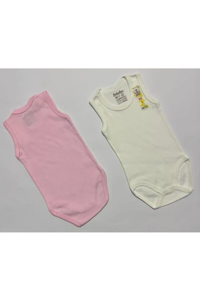 Двойной боди для девочки розового и кремового цвета с застежкой-кнопкой - 3