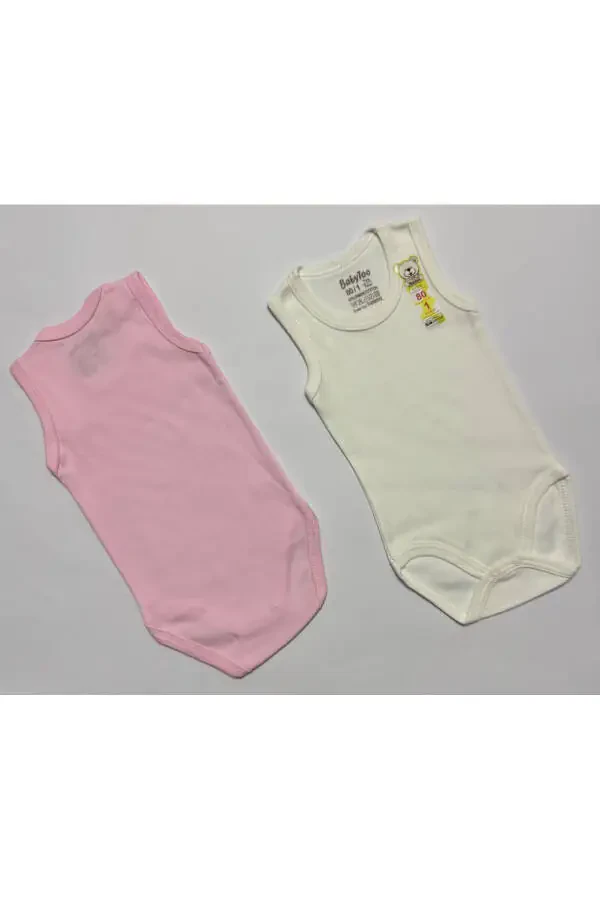 Двойной боди для девочки розового и кремового цвета с застежкой-кнопкой - 3