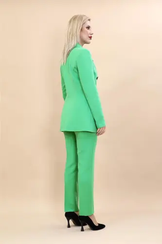 Двубортный блейзер с лацканами и брюки зауженного кроя - Зеленый - С.Зеленый - 4