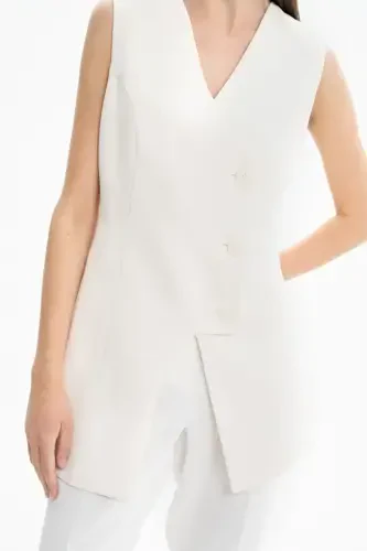Двубортный Стильный Жилет-Экрю - 6