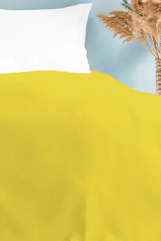 Двуспальное жёлтое вафельное покрывало в клетку, клетчатое гостиничное покрывало 200x230 - ЖЁЛТОЕ - 2