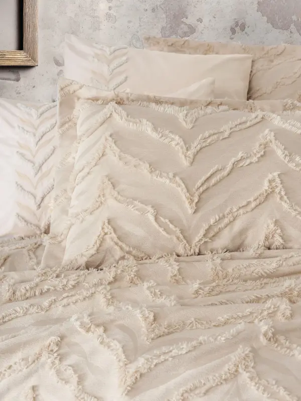 Двуспальный комплект постельного белья с покрывалом Cotton Box Ranforce Limi Crimp бежевый - 2