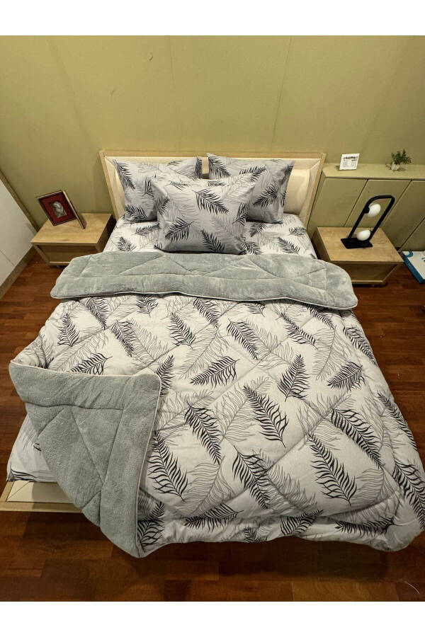 Двуспальный комплект постельного белья Welsoft с пушистым наполнителем (с натяжной простыней) серый пух - 7