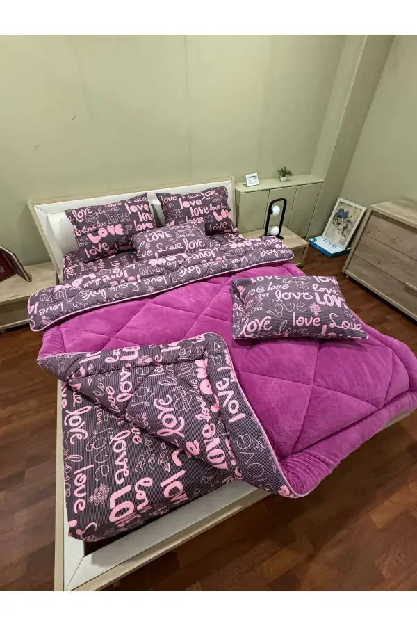 Двуспальный пушистый комплект для сна Welsoft (с простыней на резинке) Фиолетовая любовь - 1