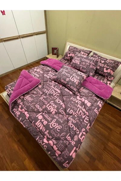 Двуспальный пушистый комплект для сна Welsoft (с простыней на резинке) Фиолетовая любовь - 5