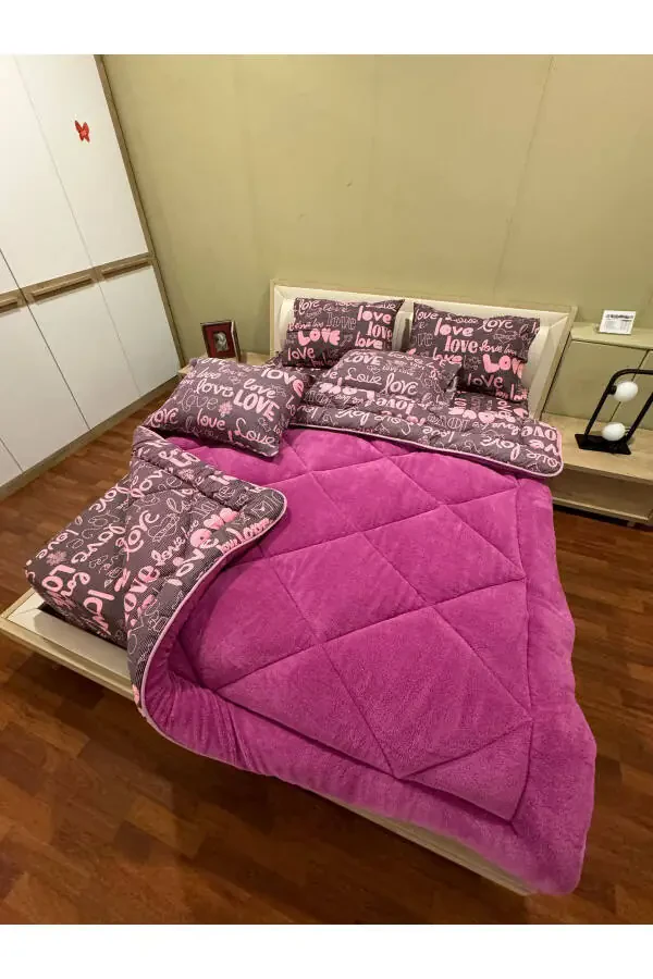 Двуспальный пушистый комплект для сна Welsoft (с простыней на резинке) Фиолетовая любовь - 6