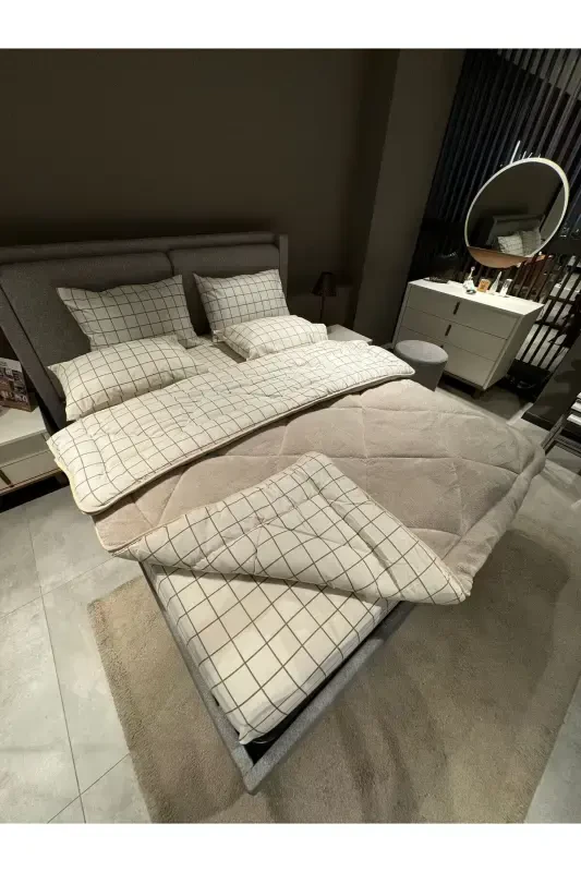 Двуспальный пушистый спальный комплект Welsoft (С ЭЛАСТИЧНОЙ ПРОСТЫНЬЮ) Кремовый Квадрат - 6