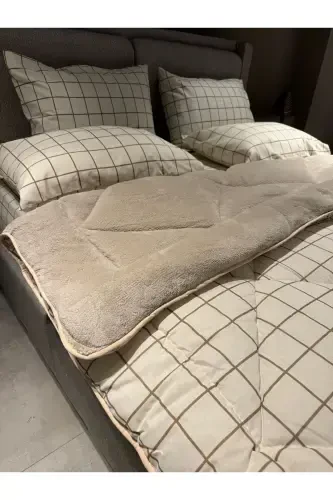 Двуспальный пушистый спальный комплект Welsoft (С ЭЛАСТИЧНОЙ ПРОСТЫНЬЮ) Кремовый Квадрат - 7