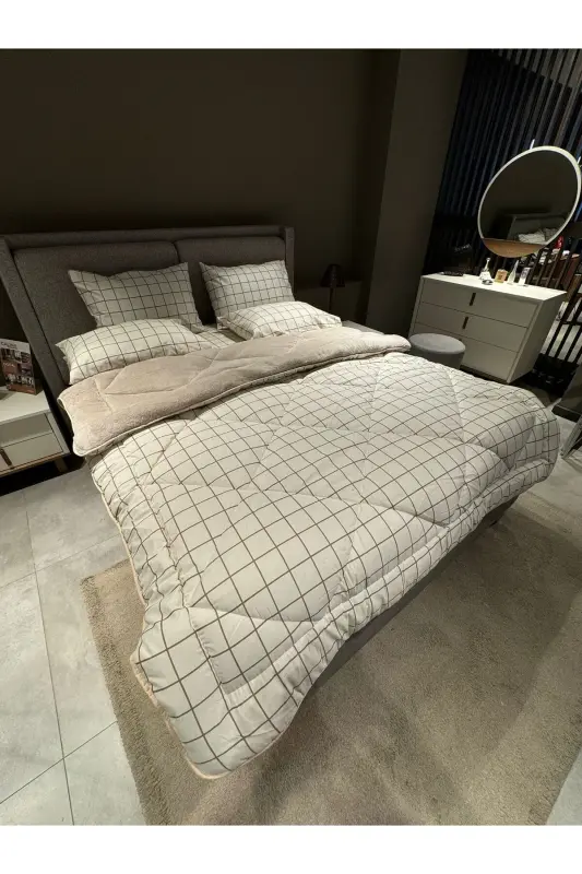 Двуспальный пушистый спальный комплект Welsoft (С ЭЛАСТИЧНОЙ ПРОСТЫНЬЮ) Кремовый Квадрат - 5