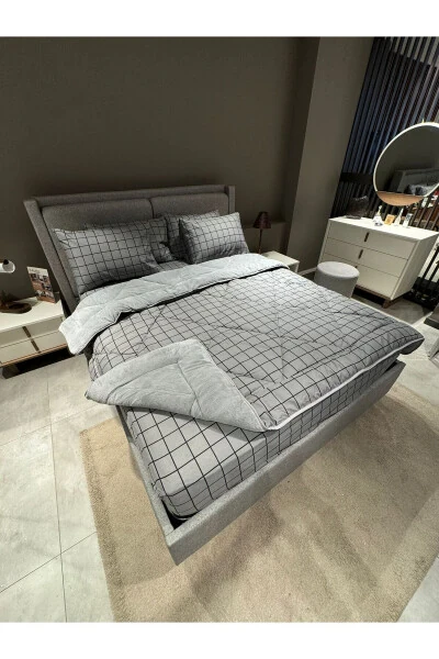 Двуспальный пушистый спальный набор Welsoft (С ПРОСТЫНЯМИ НА РЕЗИНКЕ) Дымовой Квадрат - VIOLACASA