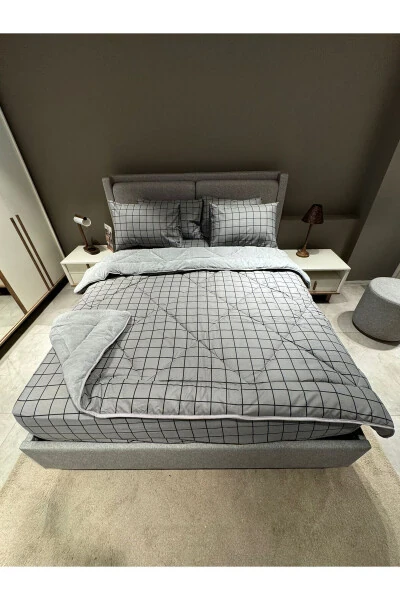 Двуспальный пушистый спальный набор Welsoft (С ПРОСТЫНЯМИ НА РЕЗИНКЕ) Дымовой Квадрат - 6
