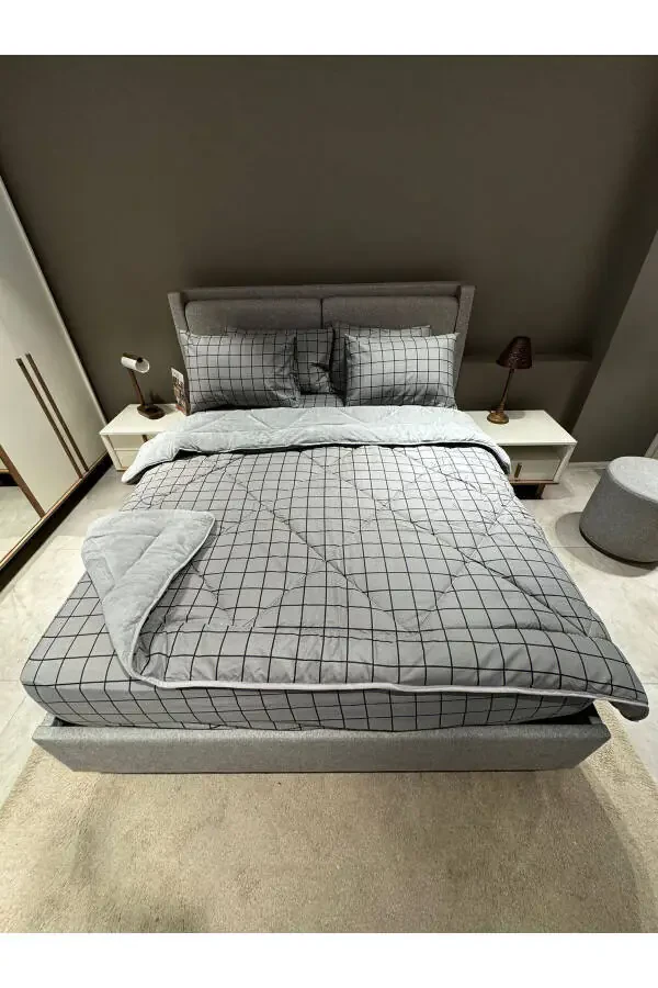 Двуспальный пушистый спальный набор Welsoft (С ПРОСТЫНЯМИ НА РЕЗИНКЕ) Дымовой Квадрат - 6