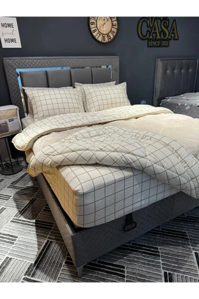 Двуспальный спальный набор Welsoft Puffy (с натяжной простыней) кремовый квадрат - Modazone (1)