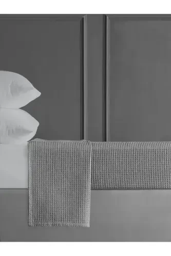 Двуспальный вафельный плед, антрацитовое хлопковое покрывало - 200x230см - Летний плед-антрацит - 1